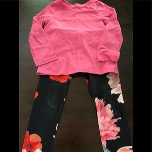 Pink top with floral spandex leggings